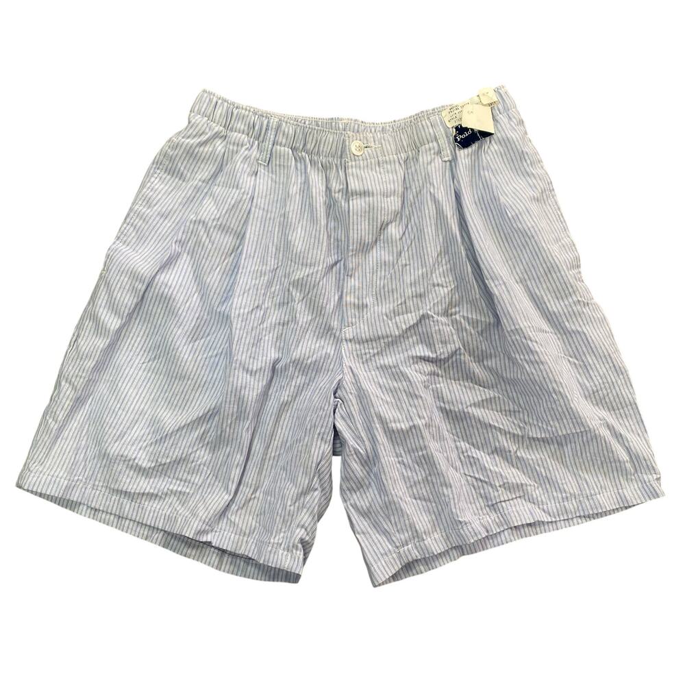 NWT Vintage Polo Ralph Lauren Striped Cotton Pajama Shorts Blue White Size 30